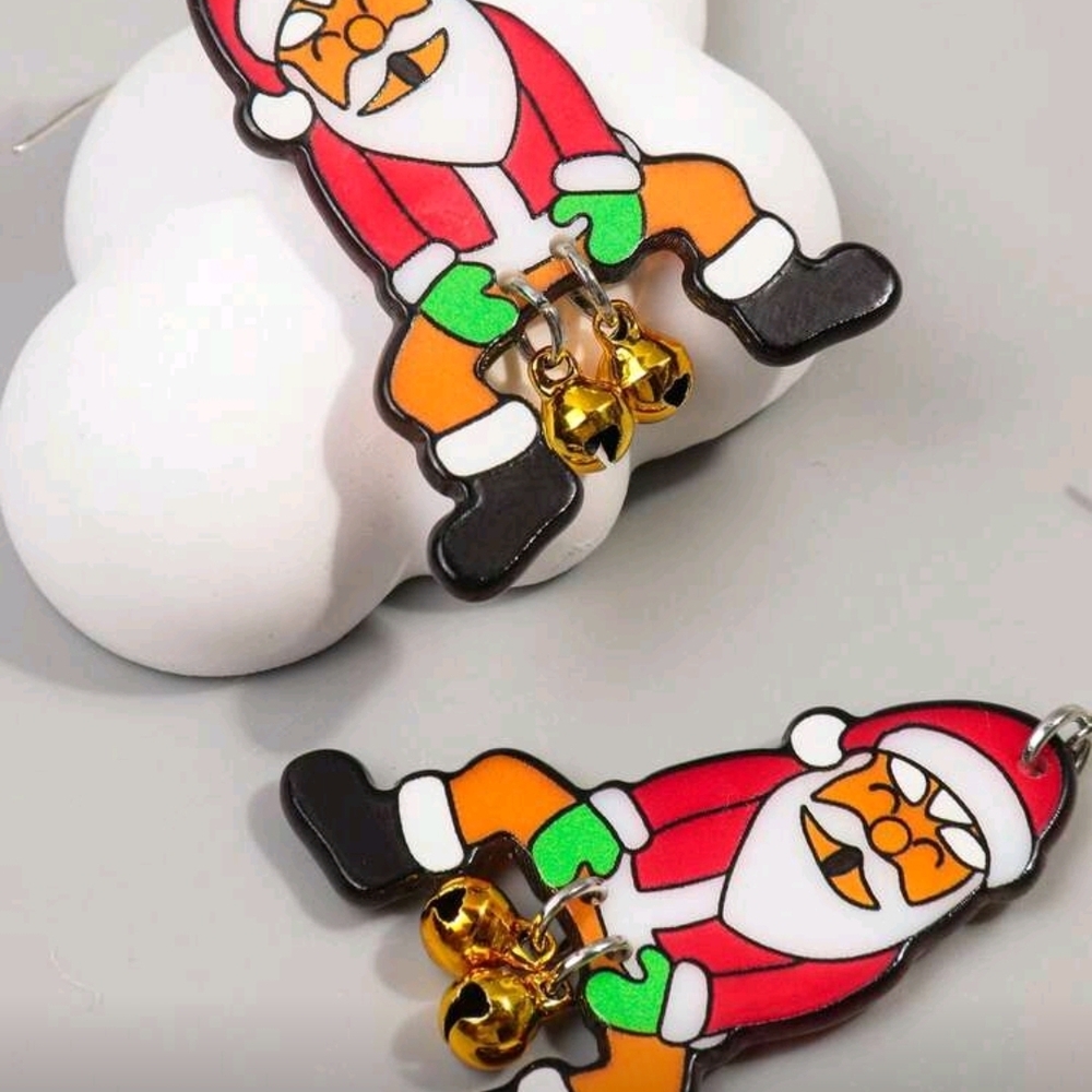 Festive Santa Earrings with Bells - Picture 5 of 6